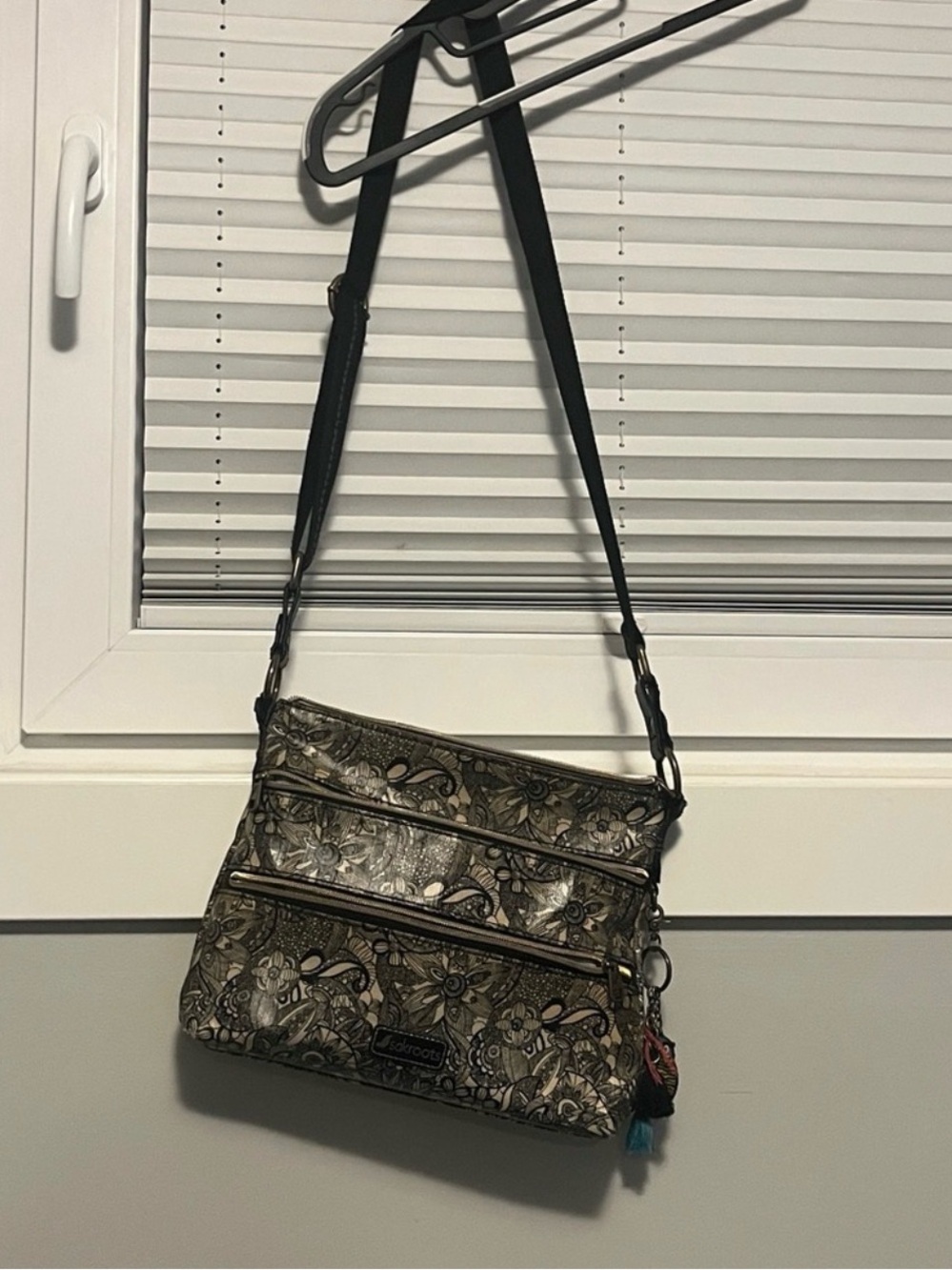 Sakroots Metallic Beige & Black Floral Bag and Wallet Set